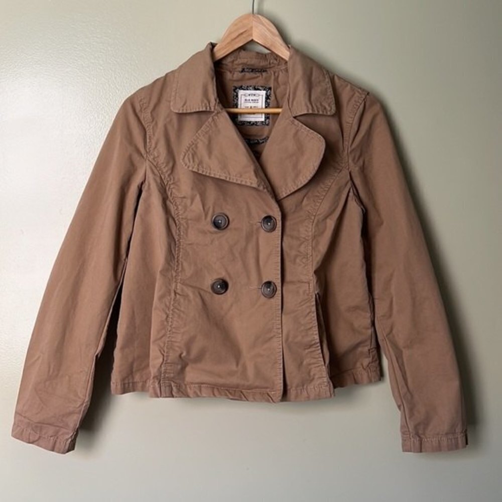 EUC Old Navy Double Breasted Oversized Lightweight Short Jacket Brown